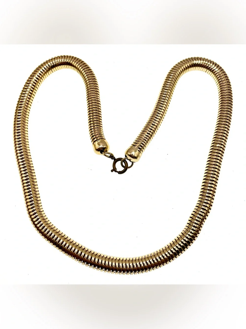 Vintage Gold Tone Wide Snake Chain Necklace 20” Bold Statement Minimalist 90s